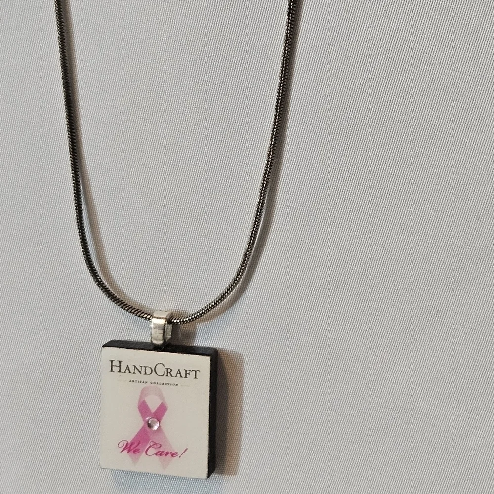 Artisan Breast Cancer Awareness Scrabble Tile Necklace - Picture 5 of 17